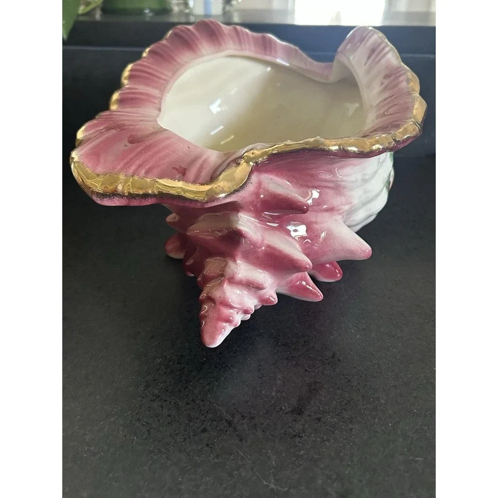 Vintage KLM Staffordshire Ceramic Seashell with Romantic Scene and Gold Trim